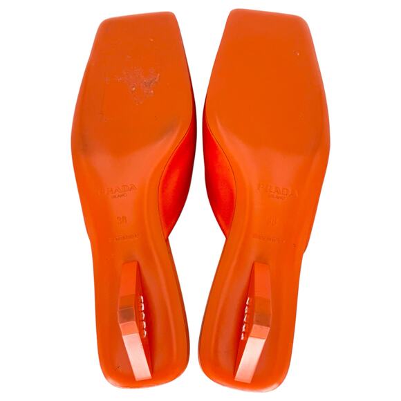 PRADA Modellerie Satin Mule EU 38 US 8 Bright Orange Square Toe Slip On Low Heel - Picture 9 of 11